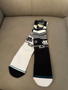 Stance Men’s Black & White Athletic Crew Socks with Teal Accent